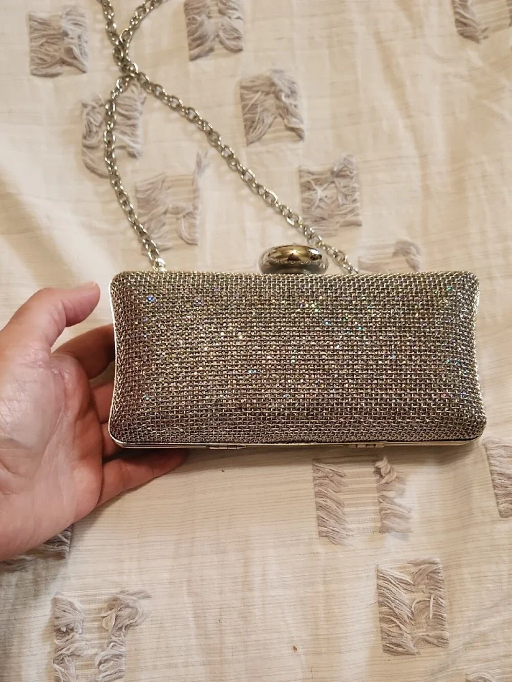 Silver Glitter Evening Clutch with Chain Strap